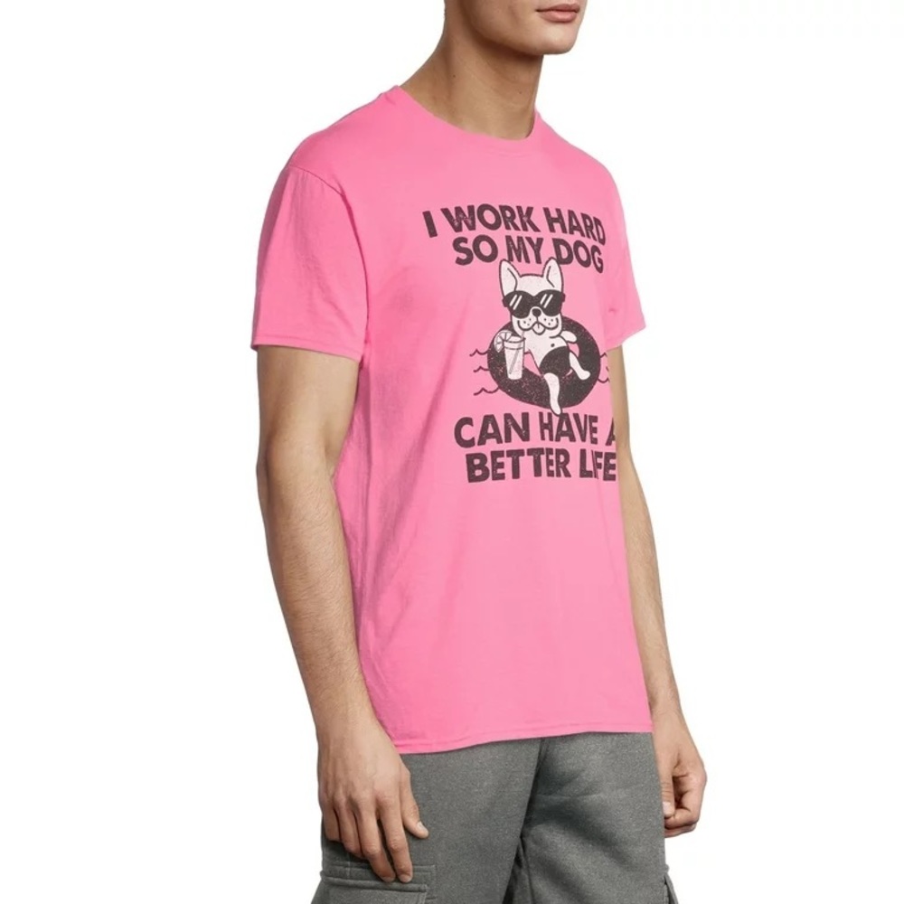 Men’s Pink Cute Dog Puppy Lover Funny Graphic Tee Shirt XL Vintage - Picture 2 of 6